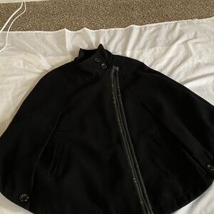 Via Spiga Black Wool Cape with Asymmetric Zip